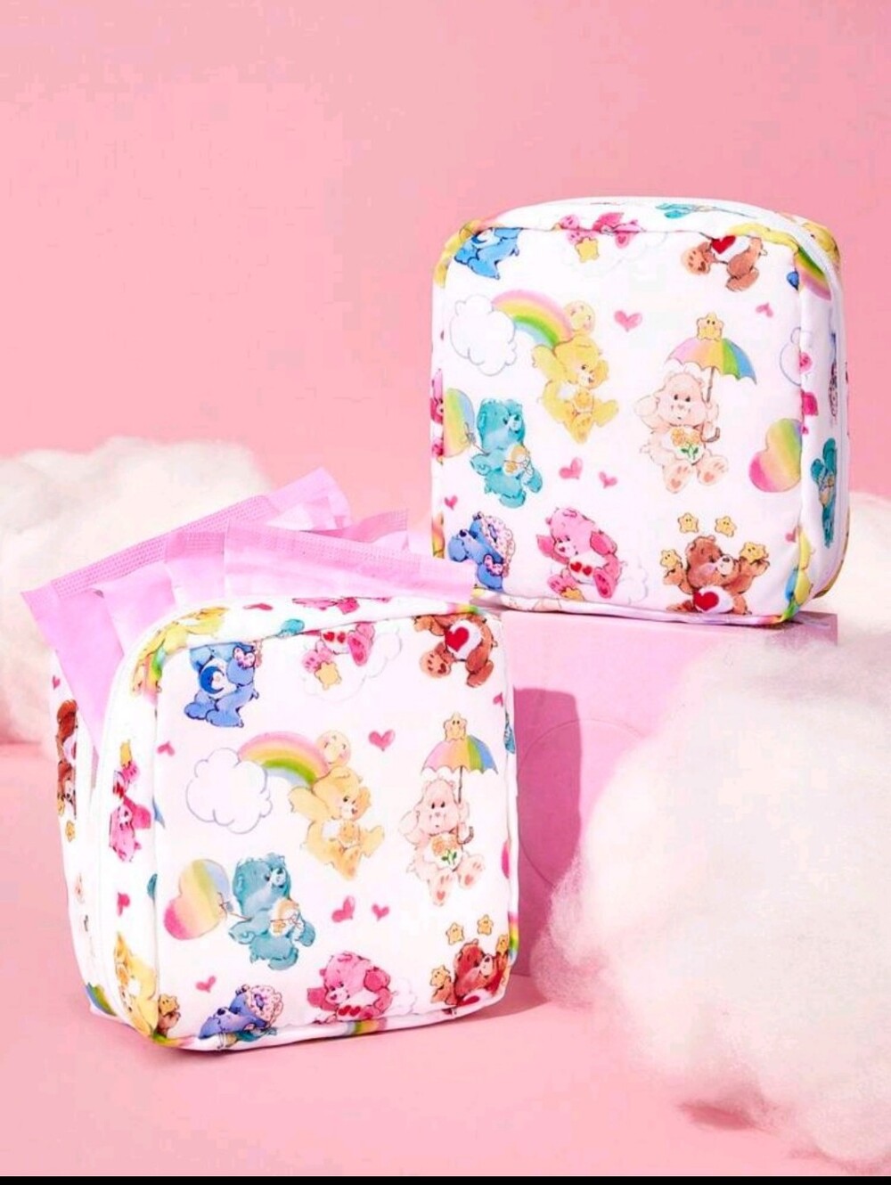 PRICE DROP 👇🏼White Care Bears Makeup Bag  - Cute Rainbow Print Single